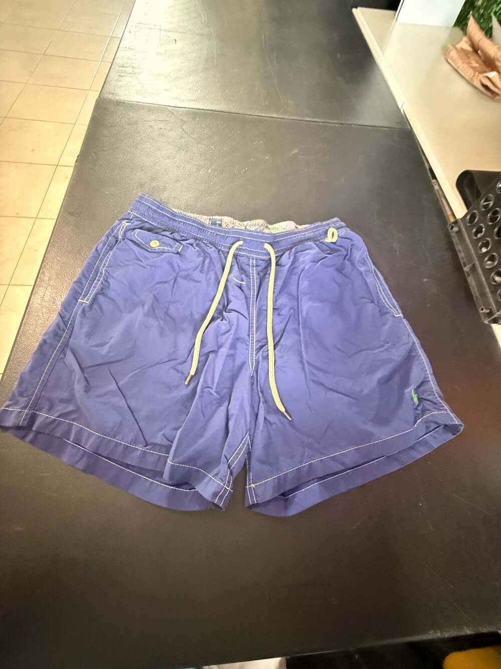 Vintage Polo by Ralph Lauren Men's Blue Nylon Swim Trunks with Contrast Stitchin